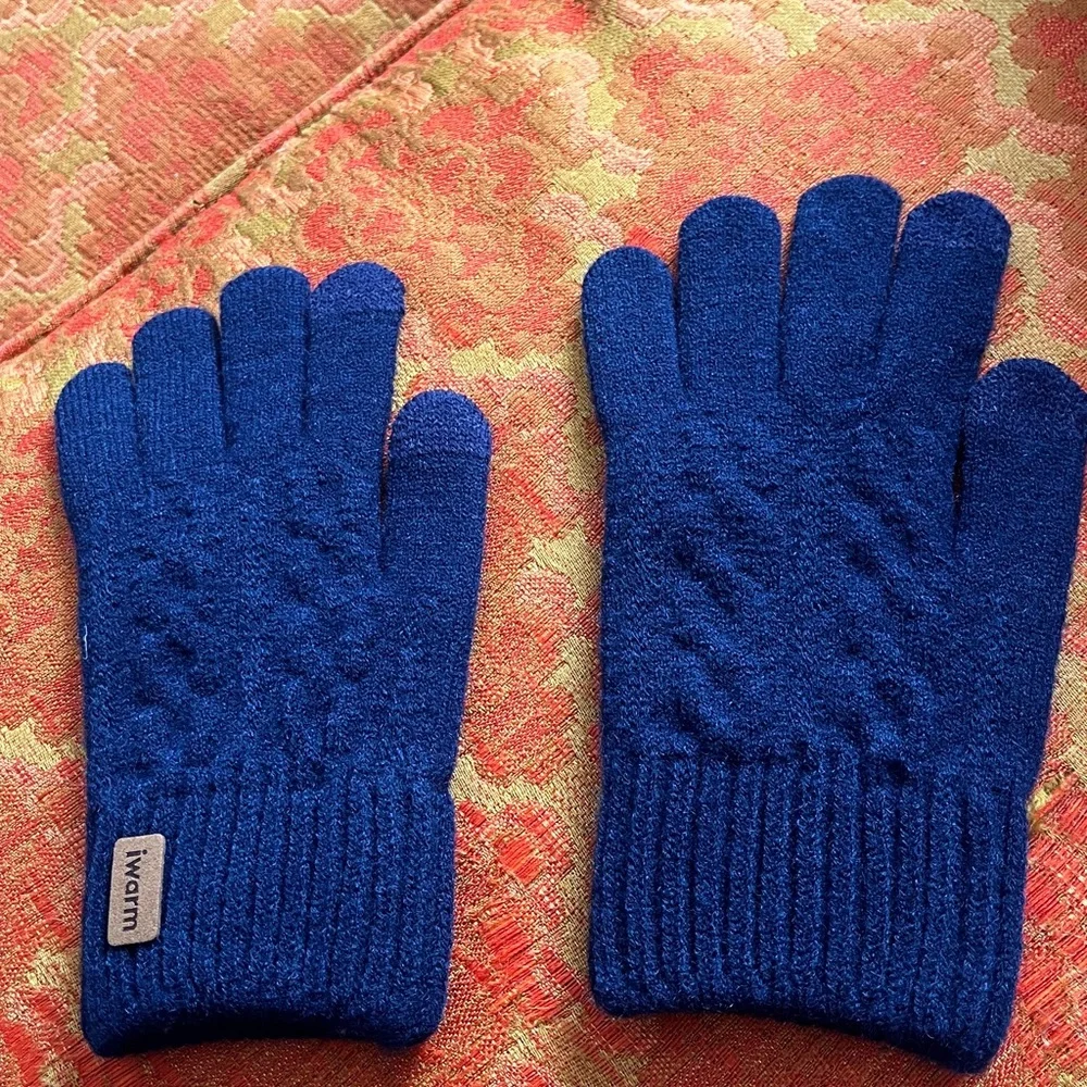 NEW ALPACA & Cashmere Blend Touch Screen Winter Gloves Knit Navy Blue Stretch
